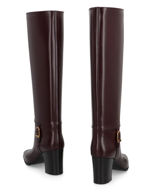 Saint Laurent Brown Leather Smooth Boots Julia