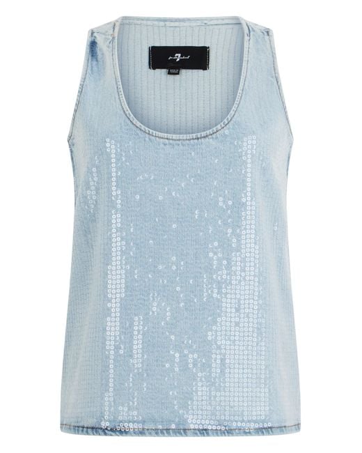 7 For All Mankind Blue Denim Top With Sequins