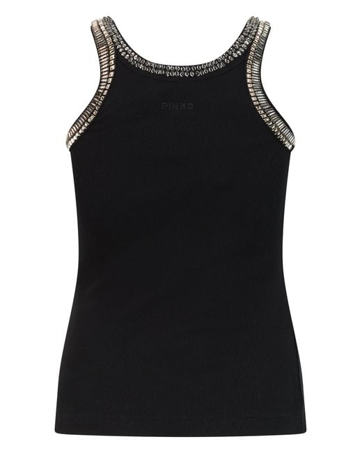 Pinko Black Rhinestone-Embellished Sleeveless Top With Thin Straps