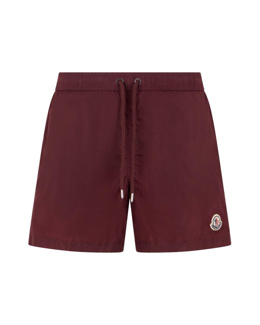 Moncler Red Beach Shorts With Logo Patch for men