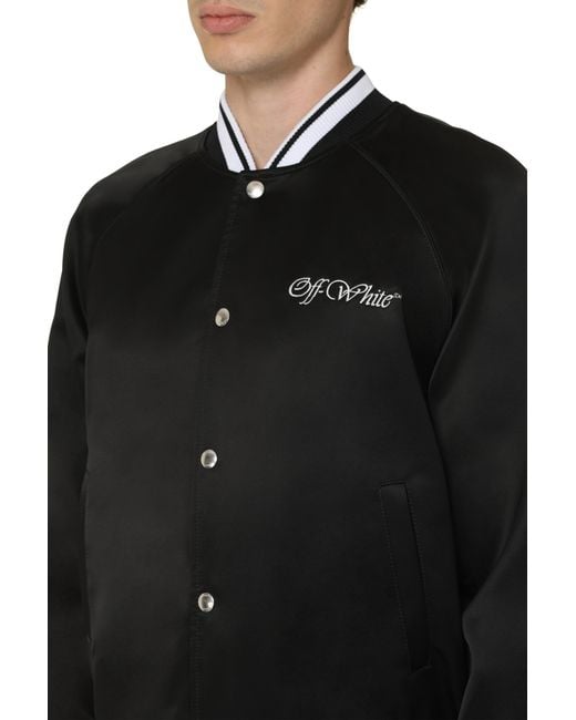 Off-White c/o Virgil Abloh Black Satin Bomber Jacket for men