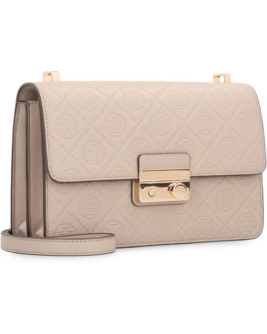 Tory Burch Natural T Monogram Leather Shoulder Bag