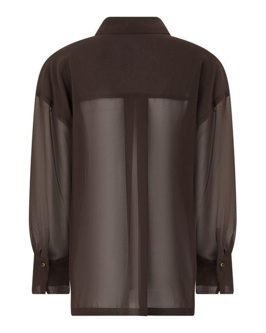 P.A.R.O.S.H. Brown Sheer Blouse With Ruffles