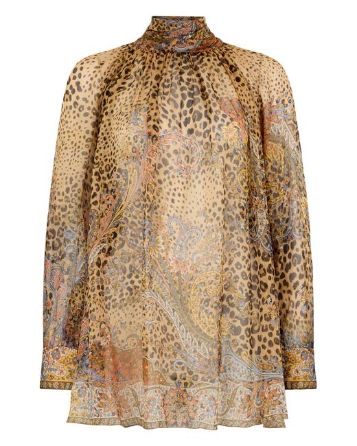 Etro Natural Animal Print Silk Blouse