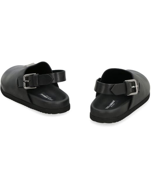 Dolce & Gabbana Black Leather Clogs With Buckle for men