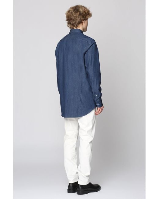 Etro Blue Button-Down Collar Cotton Shirt for men