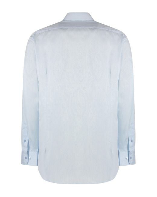 Etro Blue Button-Down Collar Cotton Shirt for men