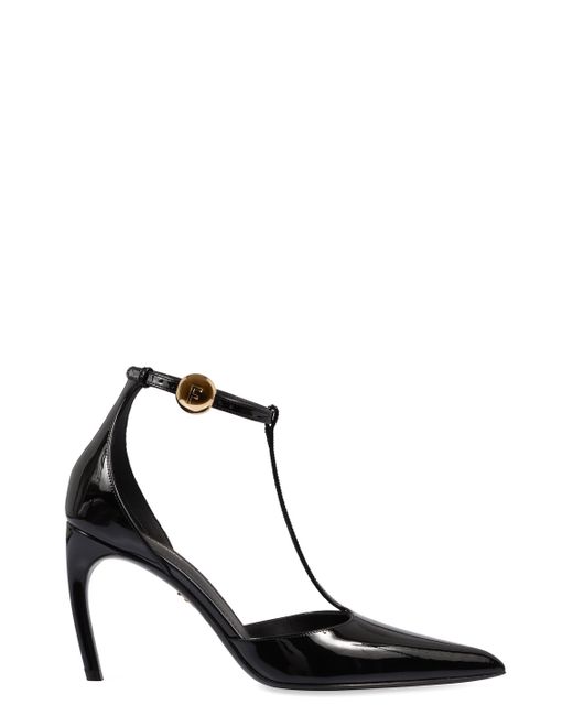Ferragamo Black T-Strap Patent Leather Pumps