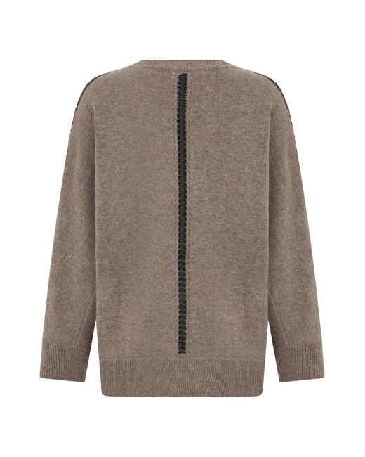 P.A.R.O.S.H. Brown Crew Neck Sweater With Braided Detail