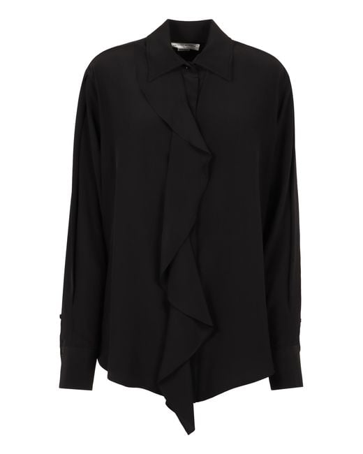 Victoria Beckham Black Ruffled Silk Blouse