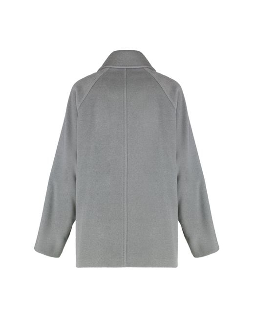 Max Mara Gray Double-breasted Wool Blazer
