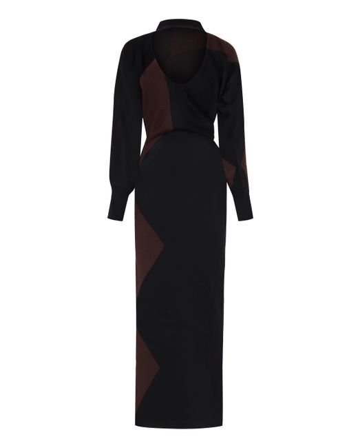 Philosophy Di Lorenzo Serafini Black Elegant Long Knit Dress With Back Cut-Out