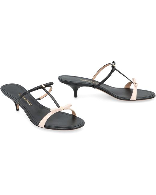 Ferragamo Black Mini Bow Leather Mules
