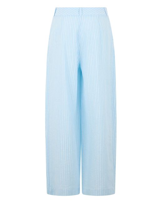 120% Lino Blue Linen Striped Pants