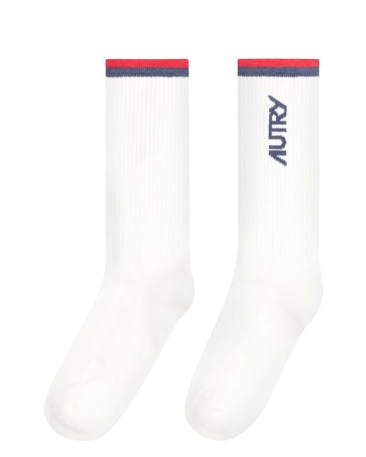 Autry White Logo Cotton Blend Socks