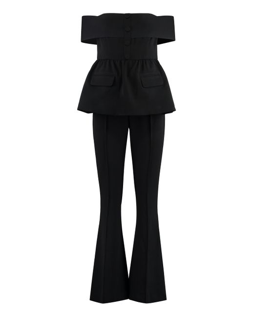 Self-Portrait Black Ruffled Crepe Jumpsuit