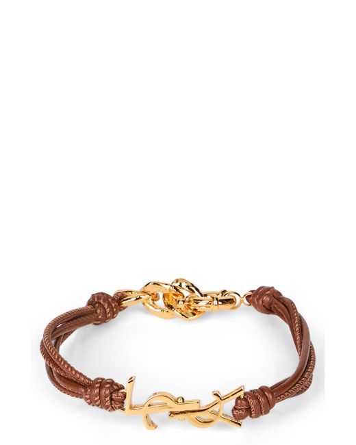 Saint Laurent Brown Leather Bracelet With Logo