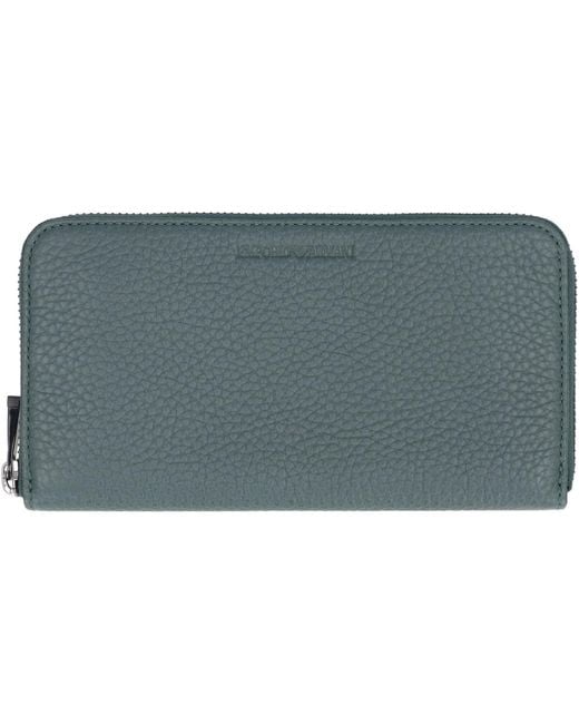 Emporio Armani Gray Leather Zip Around Wallet