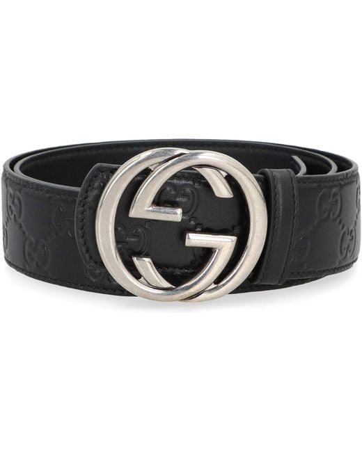 Gucci Black Reversible Leather Belt With Gg Buckle for men