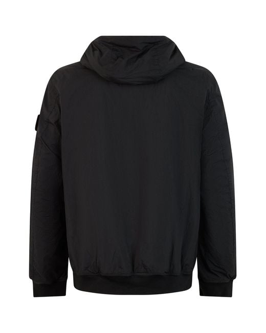 Stone Island Black Windbreaker With Hood for men