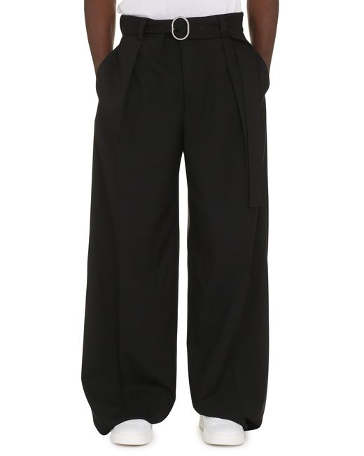 Jil Sander Black Wide Pleated Wool Trousers With Waist Belt for men