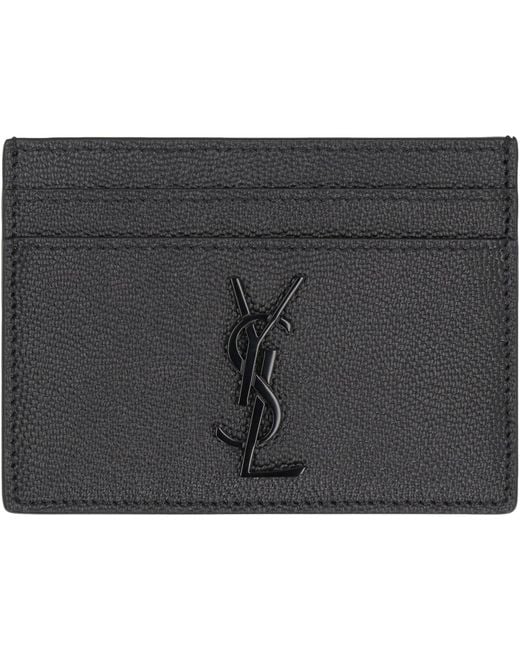 Saint Laurent Gray Cassandre Logo Detail Leather Card Holder for men