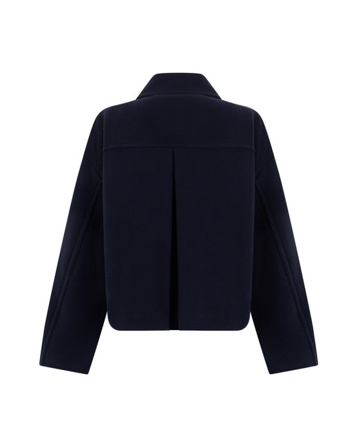 Pinko Blue Double-Breasted Cropped Winter Jacket