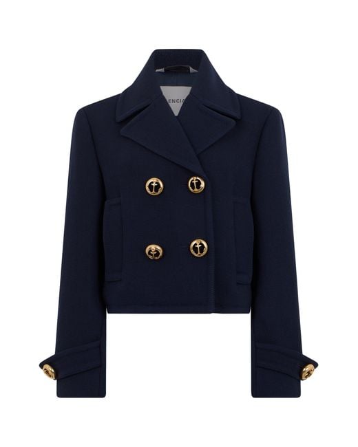 Balenciaga Blue Short Wool Jacket With Decorative Buttons