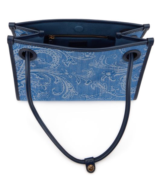 Etro Blue Small Jacquard Denim Shopper Bag