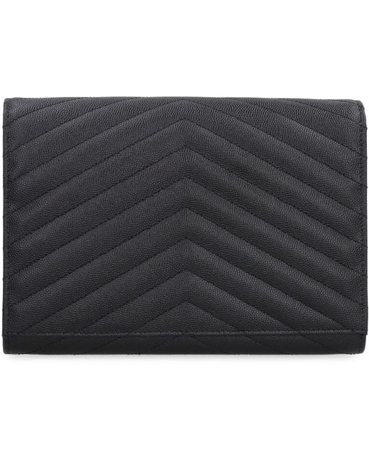 Saint Laurent Gray Monogram Leather Clutch