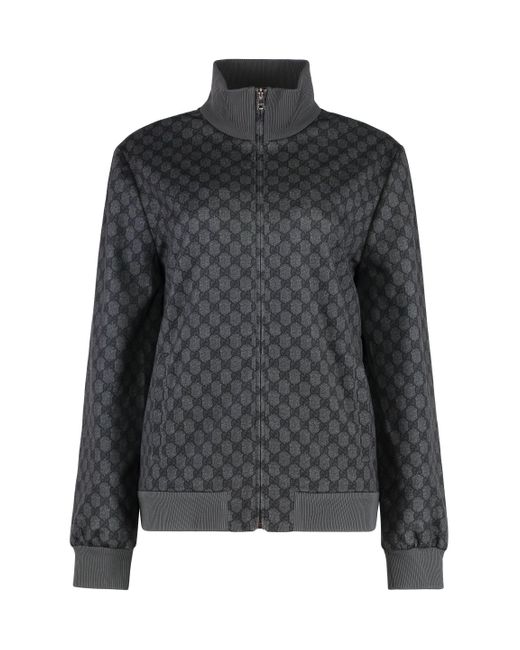 Felpa full-zip in misto cotone di Gucci in Black