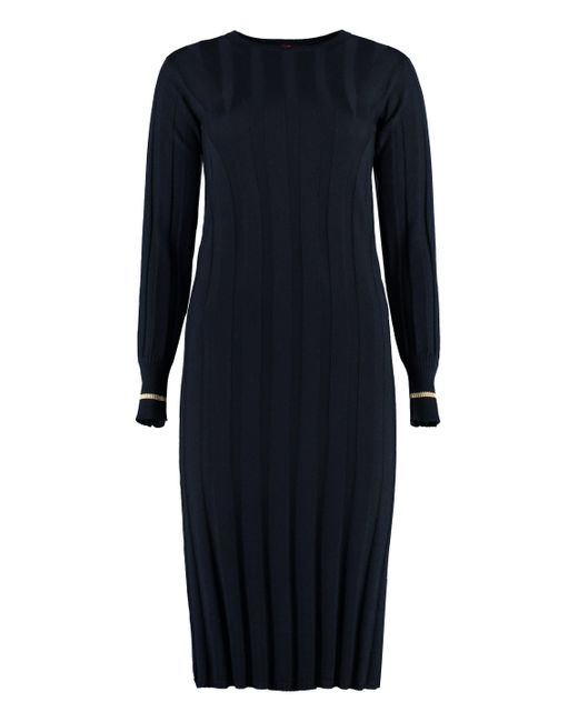 Max Mara Blue Leccio Virgin Wool Dress