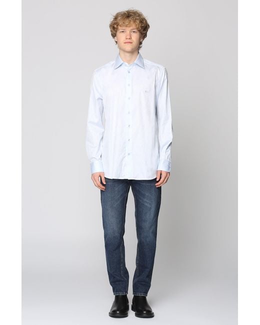Etro Blue Button-Down Collar Cotton Shirt for men
