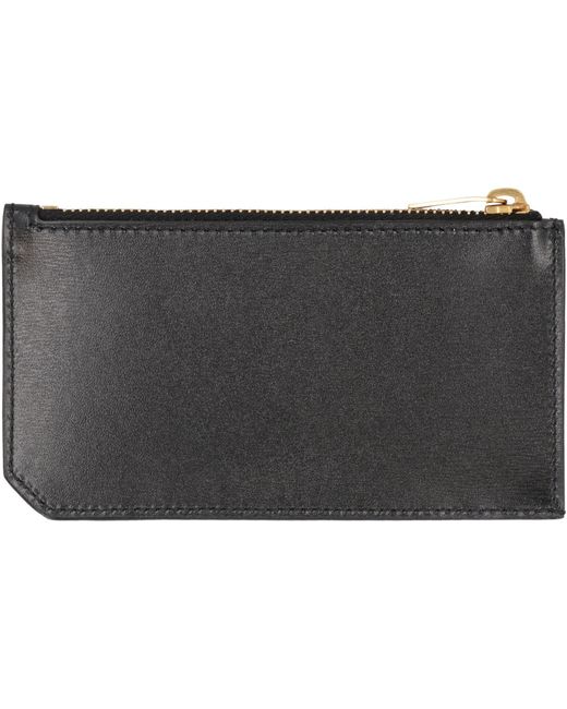 Saint Laurent Gray Fragments Tiny Cassandre Smooth Leather Card Holder for men