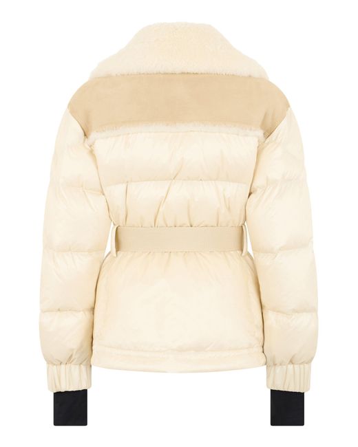 Moncler Natural Alvernia Puffer Jacket With Shearling Belt
