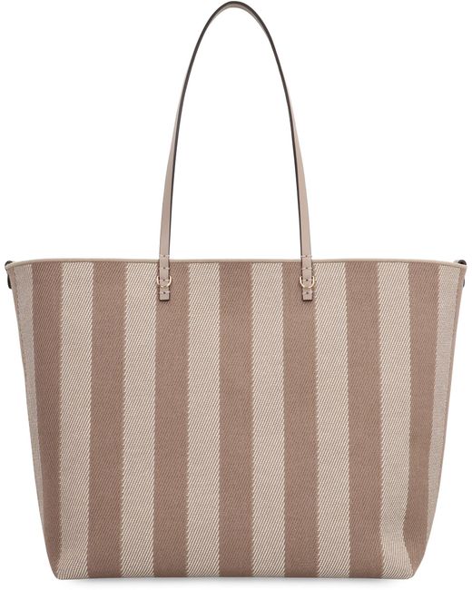 Fendi Brown Pequin Striped And Ff Fabric Roll Large Reversible Shopper