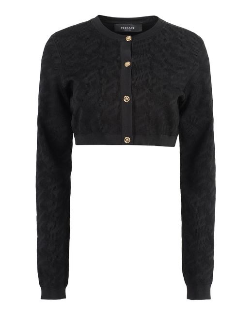 Versace Black Jacquard Knit Cardigan With Embellished Buttons