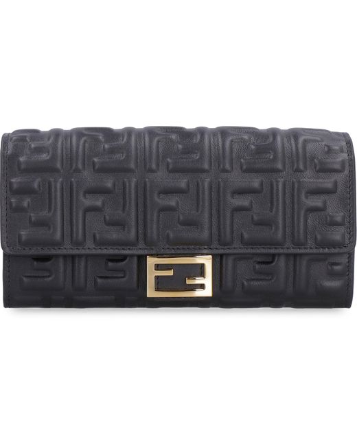 Fendi Gray Baguette Leather Wallet On Chain