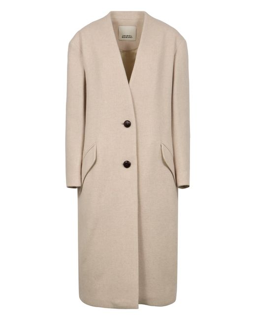 Isabel Marant Natural Single-Breasted Wool Coat