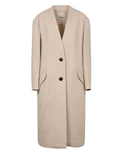 Isabel Marant Natural Single-Breasted Wool Coat