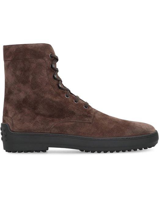 Tod's Brown Lace-Up Suede Ankle Boots