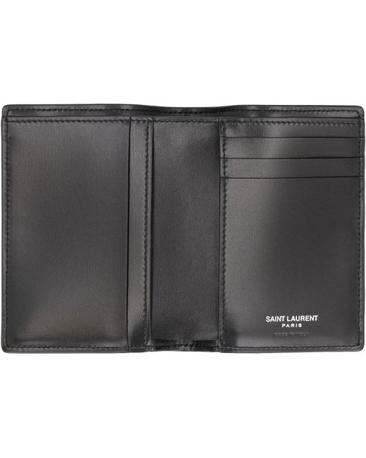 Saint Laurent Gray Tiny Cassandre Leather Card Holder for men