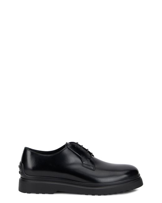 Tod's Black Shiny Leather Lace-Up Shoe With Flat Comfort Sole for men