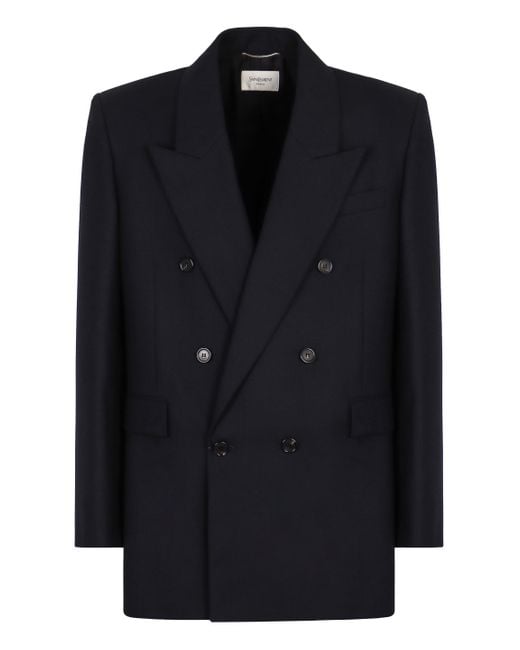 Saint Laurent Black Double-breasted Jacket In Wool for men