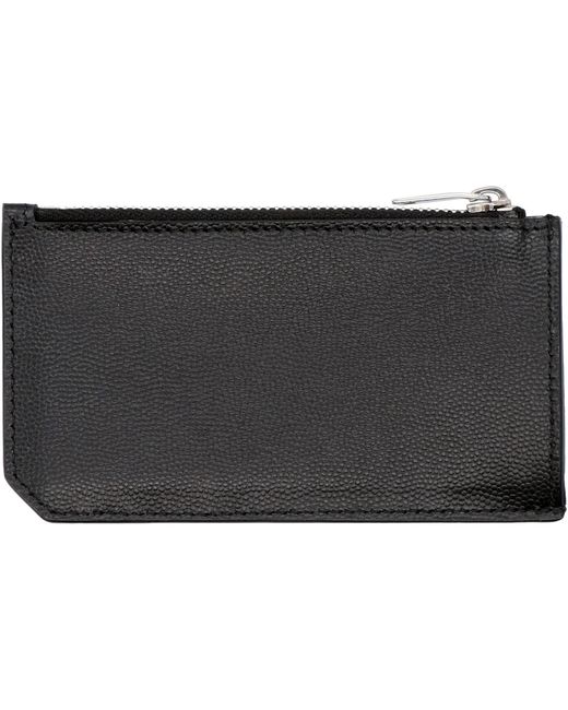 Saint Laurent Gray Pebbled Leather Card Holder for men