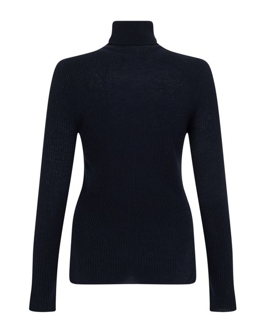 Fabiana Filippi Blue High-Collar Long-Sleeve Fitted Sweater