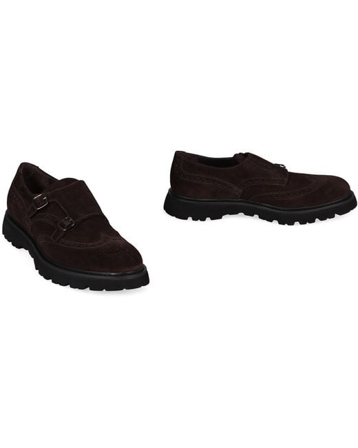 Doucal's Black Suede Monk-Strap Shoes for men