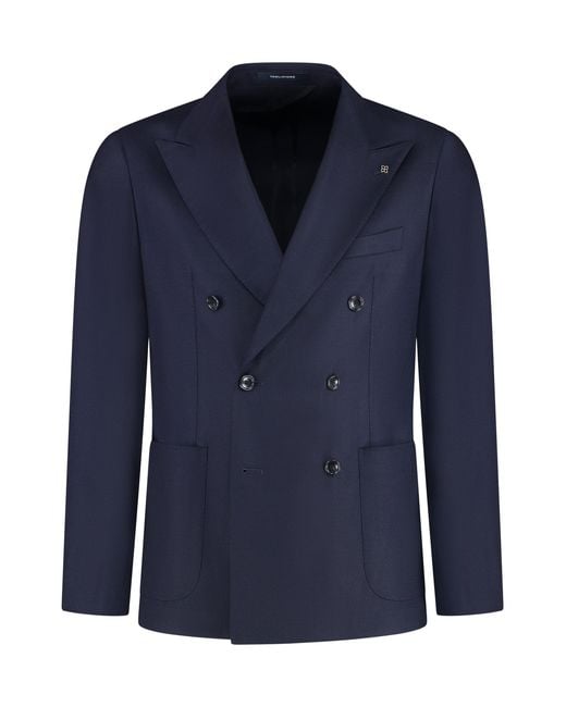 Tagliatore Blue Double-Breasted Virgin Wool Jacket for men
