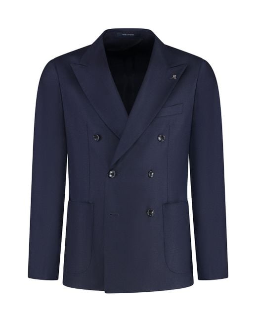 Giacca doppiopetto in lana vergine di Tagliatore in Blue da Uomo