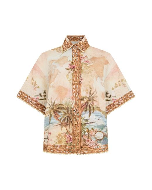 Zimmermann Natural Printed Linen Shirt